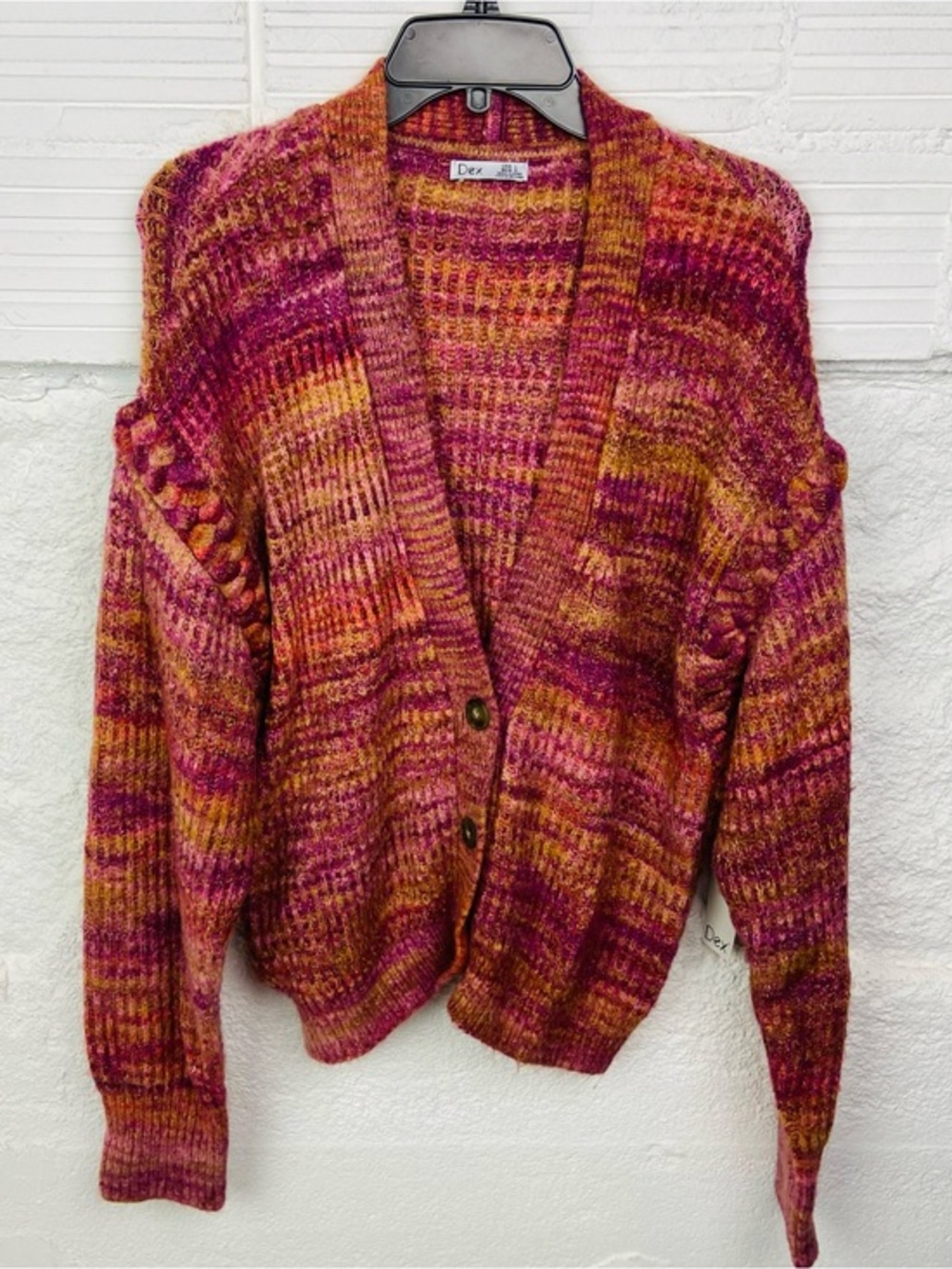 NWT Dex Multicolor chunky knit Button-Front Cardigan in Pink & Orange size large